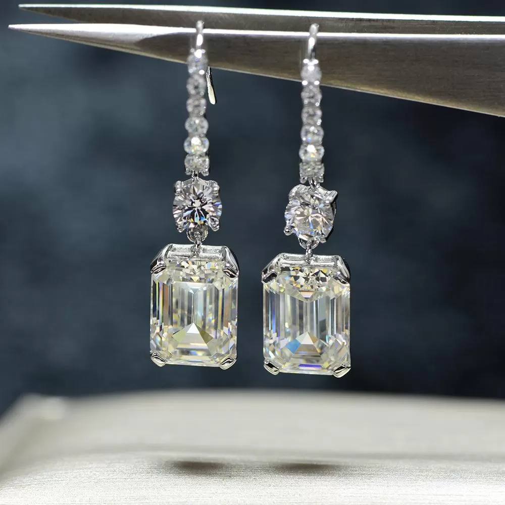 Emerald Cut 925 Sterling Silver Drop Earrings