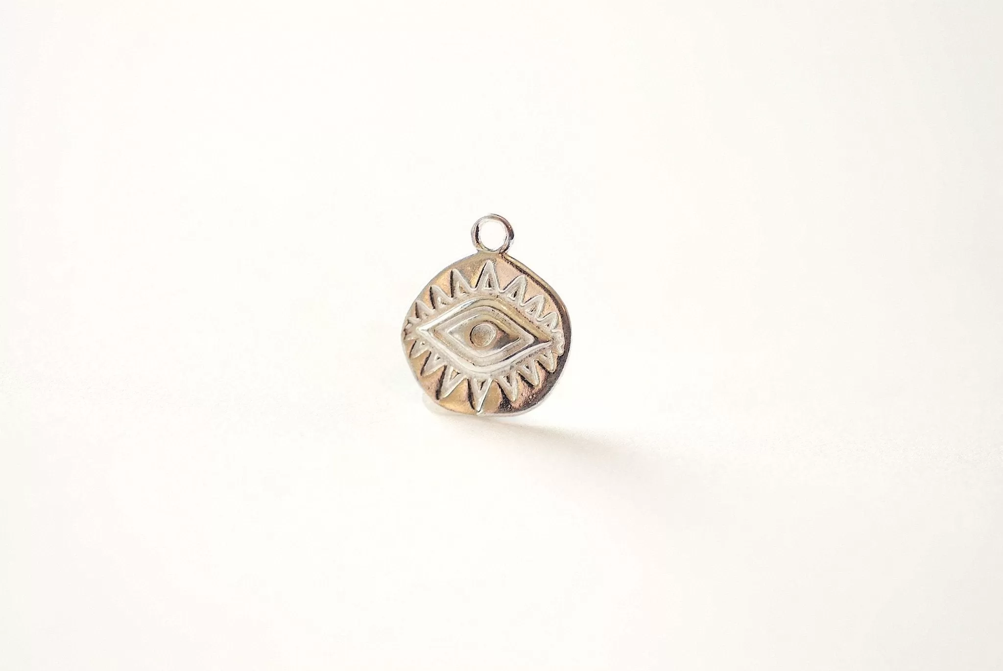 Evil Eye Coin Charm - 18k Gold plated over 925 Sterling Silver, Gold Round Evil Eye Charm, Protection Eye of Ra, Greek Coin, Luck Charm,J316