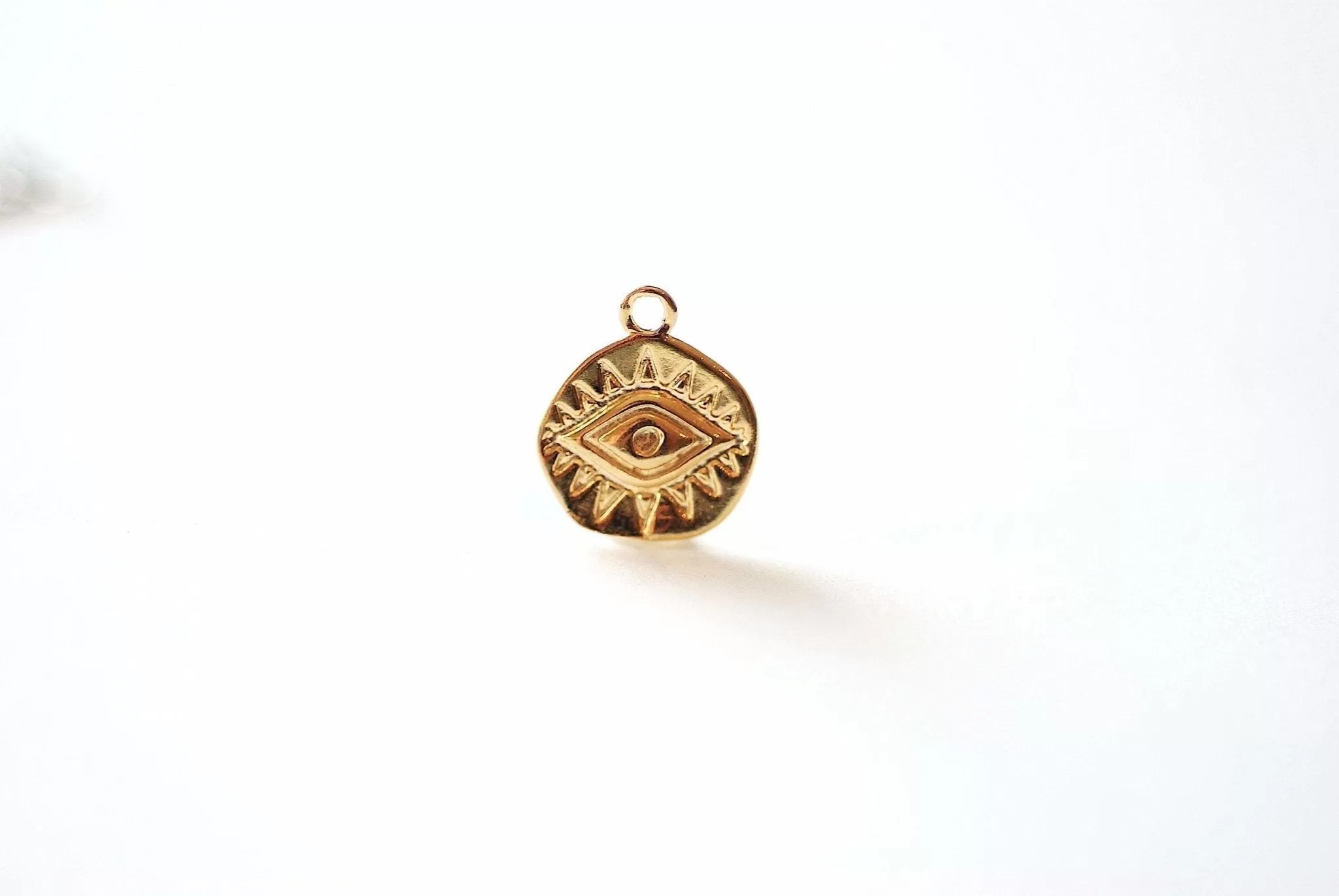 Evil Eye Coin Charm - 18k Gold plated over 925 Sterling Silver, Gold Round Evil Eye Charm, Protection Eye of Ra, Greek Coin, Luck Charm,J316