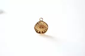 Evil Eye Coin Charm - 18k Gold plated over 925 Sterling Silver, Gold Round Evil Eye Charm, Protection Eye of Ra, Greek Coin, Luck Charm,J316