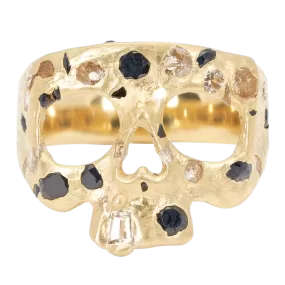 Extra Small Black & White Confetti Skull Ring - Made to Order