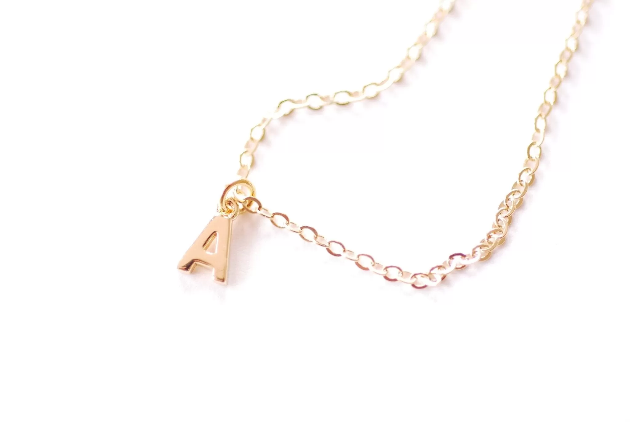 Finished A-Z Letter Charm Necklace | 18K Gold Plated over Brass | Upper Case Letters Alphabet Bulk Cable Chain Necklaces Wholesale B306