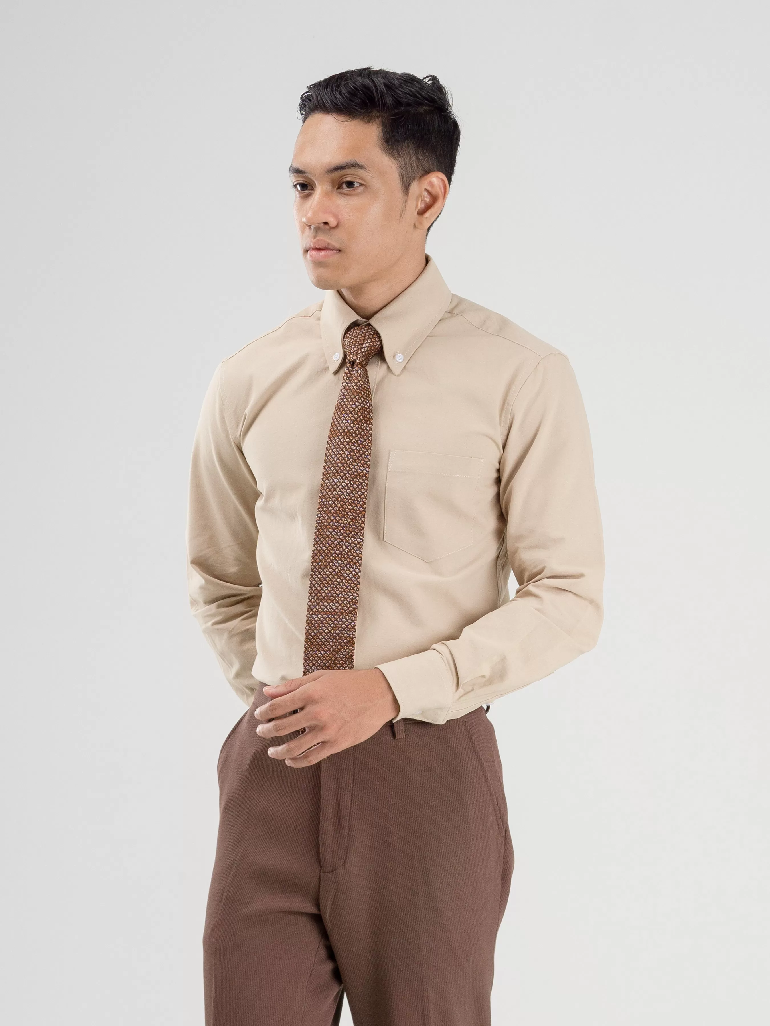 Formal Shirt - Beige Oxford Button-Down Collar