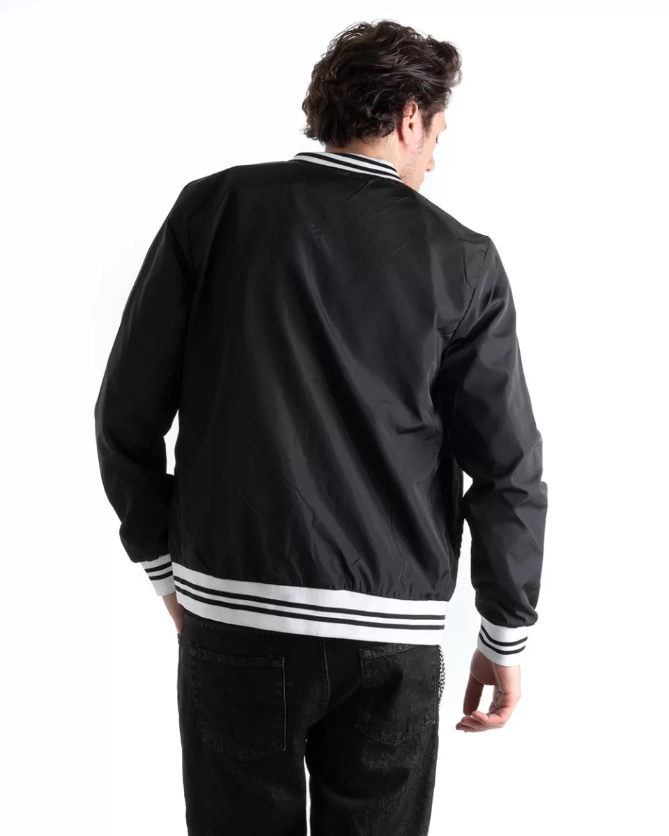 Giubbotto Uomo Giacca Bomber Nero Con Patch Tessuto Tecnico GIOSAL-G2826A