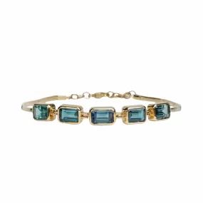 Gold Articulated Bezel-Set Blue-Green Tourmaline Baguette Bracelet