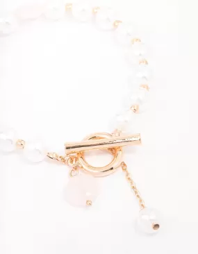 Gold Pearl Beaded T&O Bracelet