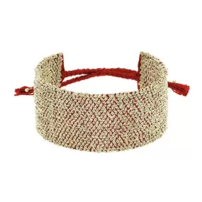 Gold Vermeil & Red Silk Woven Wide Bracelet