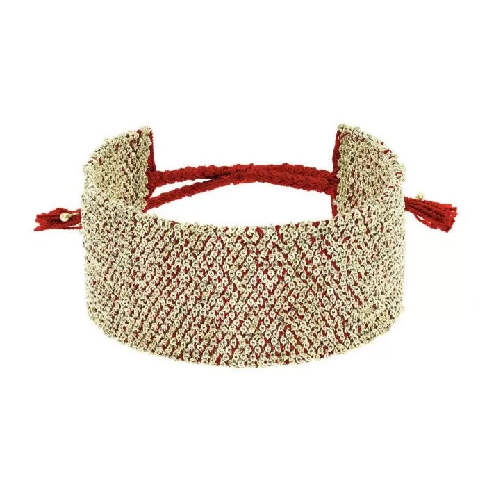 Gold Vermeil & Red Silk Woven Wide Bracelet