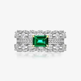 Green Cubic Emerald Silver Ring