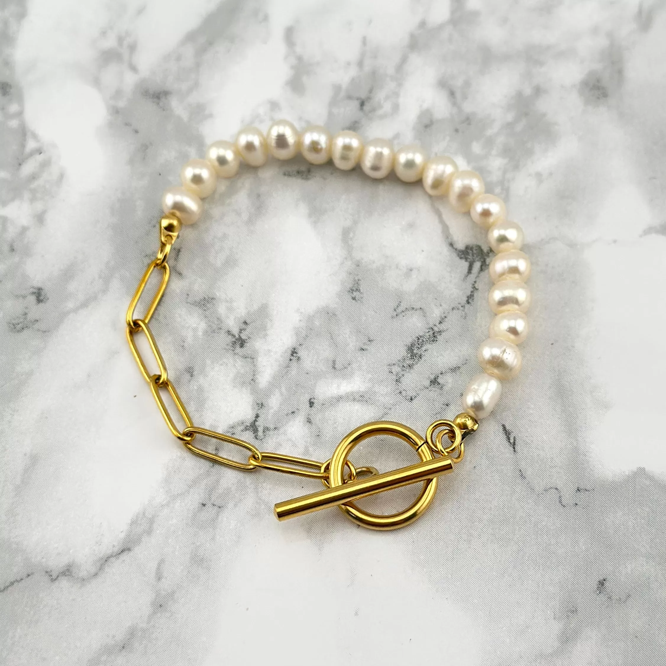 Half Pearl Shackle Bracelet