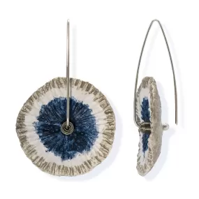 Handmade Flower Earrings Made From Papier-Mâché Navy Silver White