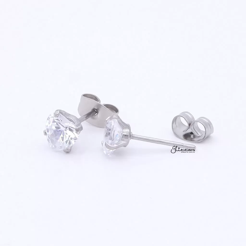 Heart CZ Stainless Steel Stud Earrings