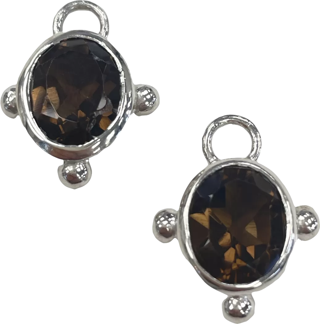 Heavenly London Silver /Smoky Quartz Oval Detachable Drops For Huggies/hoop Earrings