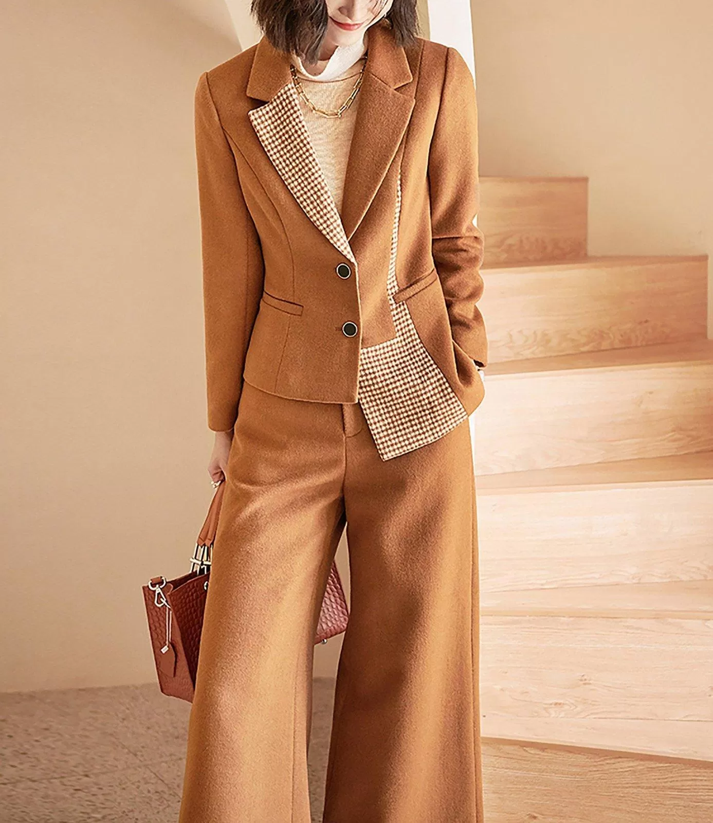 High Low Single Breasted Blazer & Wide Leg Pants Set