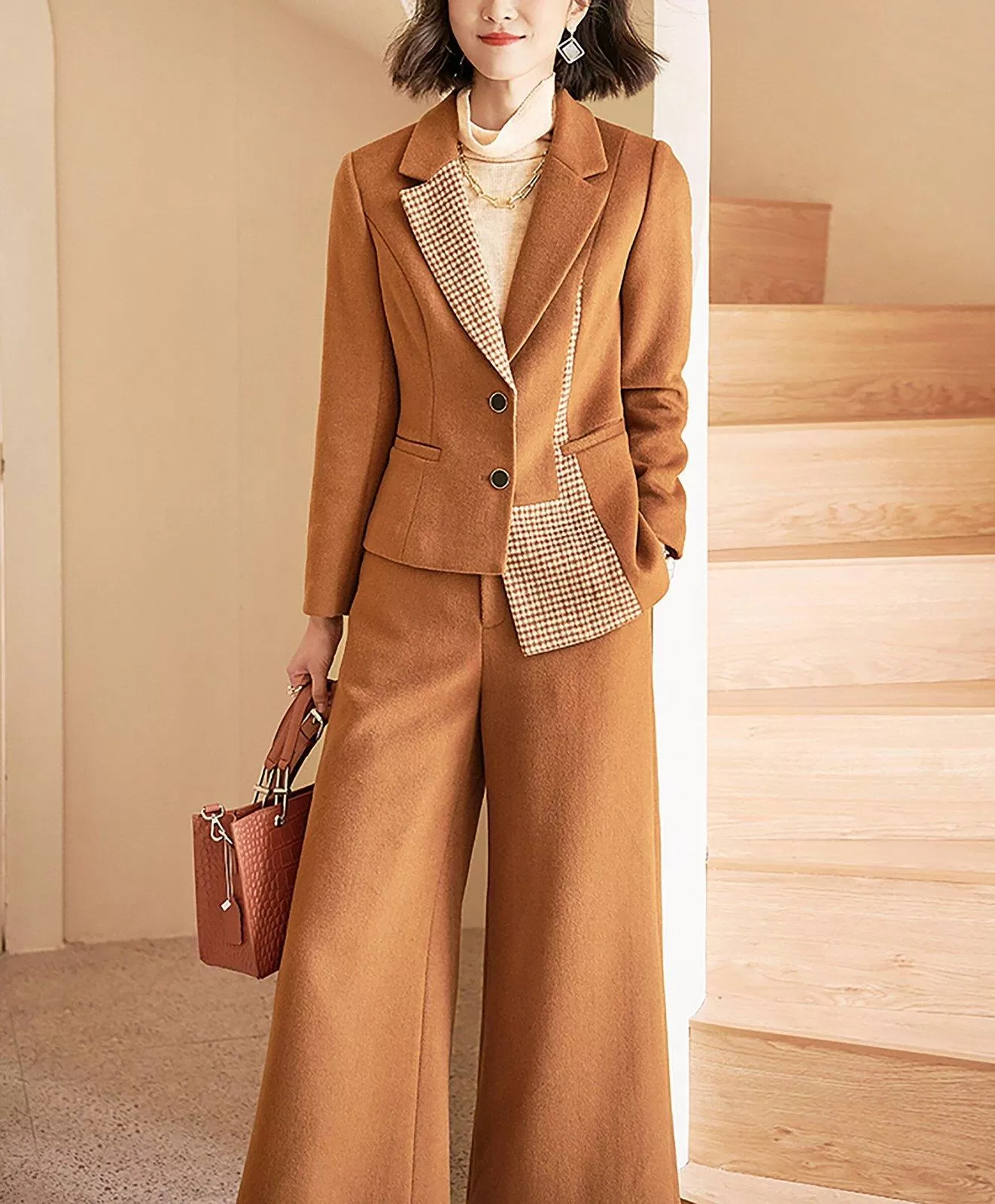 High Low Single Breasted Blazer & Wide Leg Pants Set