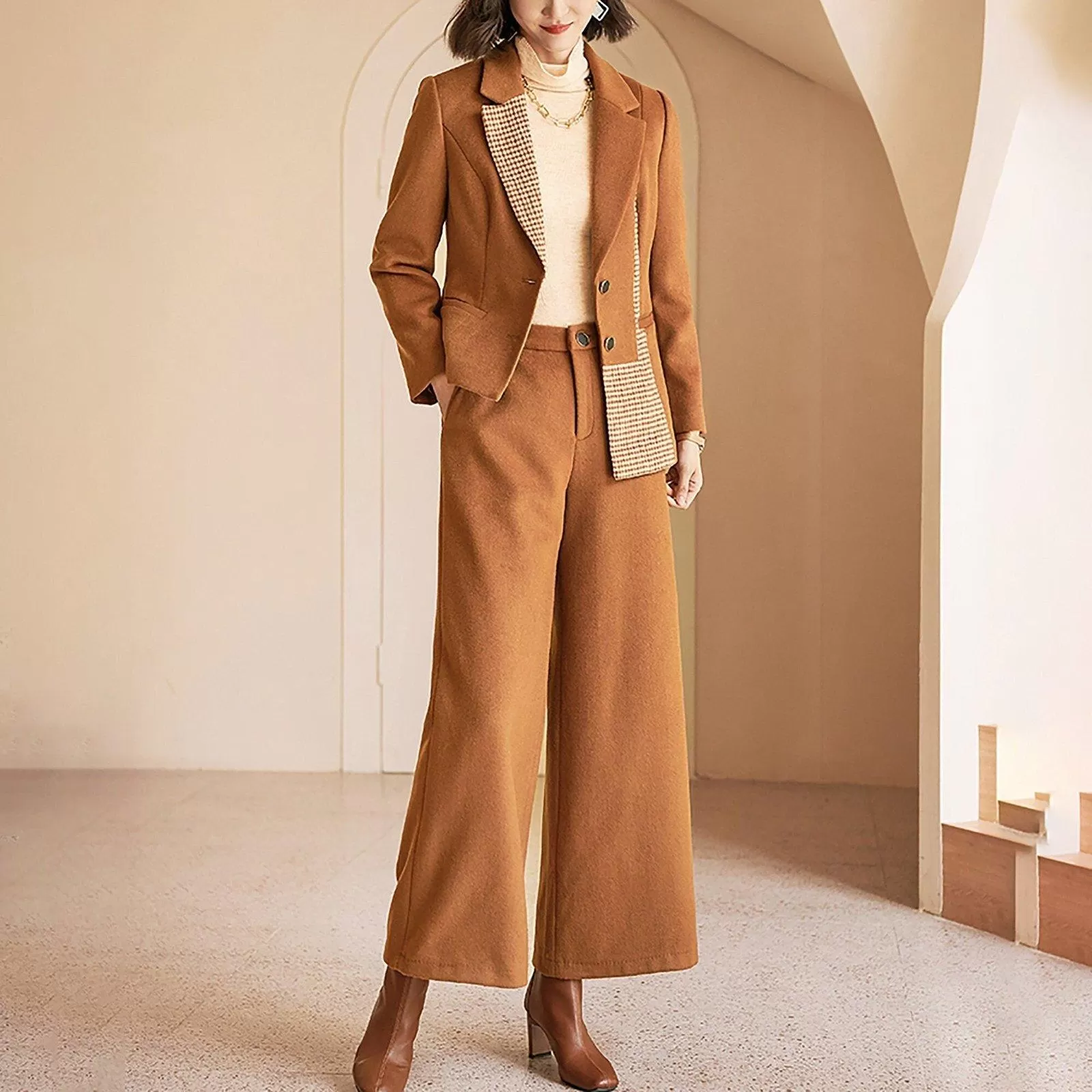 High Low Single Breasted Blazer & Wide Leg Pants Set