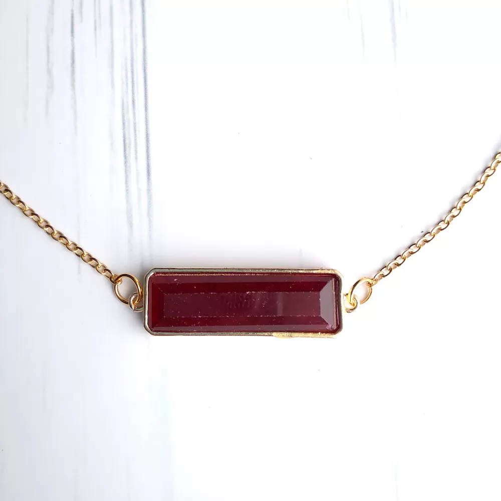 Horizontal Bar Single Stone Gem Drop Pendant