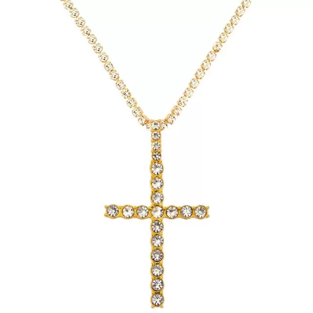 Iced Out Crystal Ankh & Cross Pendant Tennis Necklace Shining Rhinestone Chain