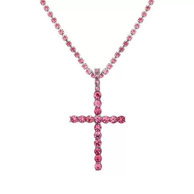 Iced Out Crystal Ankh & Cross Pendant Tennis Necklace Shining Rhinestone Chain