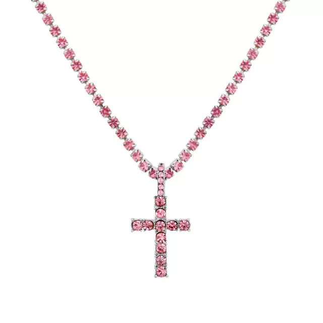 Iced Out Crystal Ankh & Cross Pendant Tennis Necklace Shining Rhinestone Chain