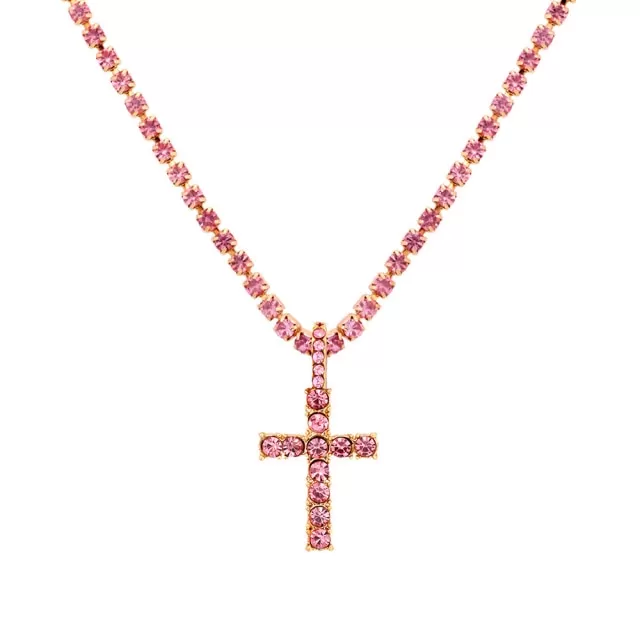 Iced Out Crystal Ankh & Cross Pendant Tennis Necklace Shining Rhinestone Chain