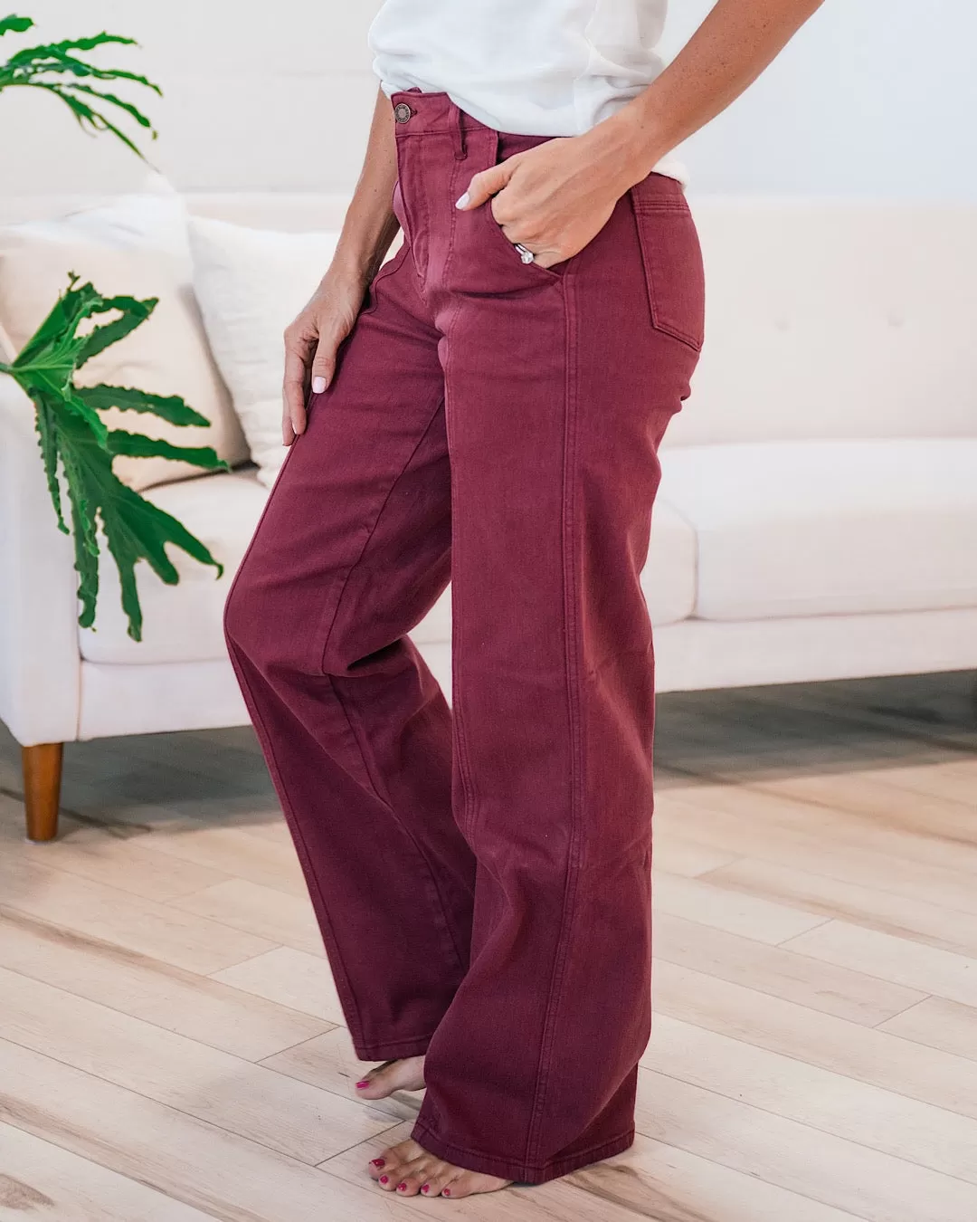 Judy Blue Chalise Burgundy Wide Leg Trouser Jeans