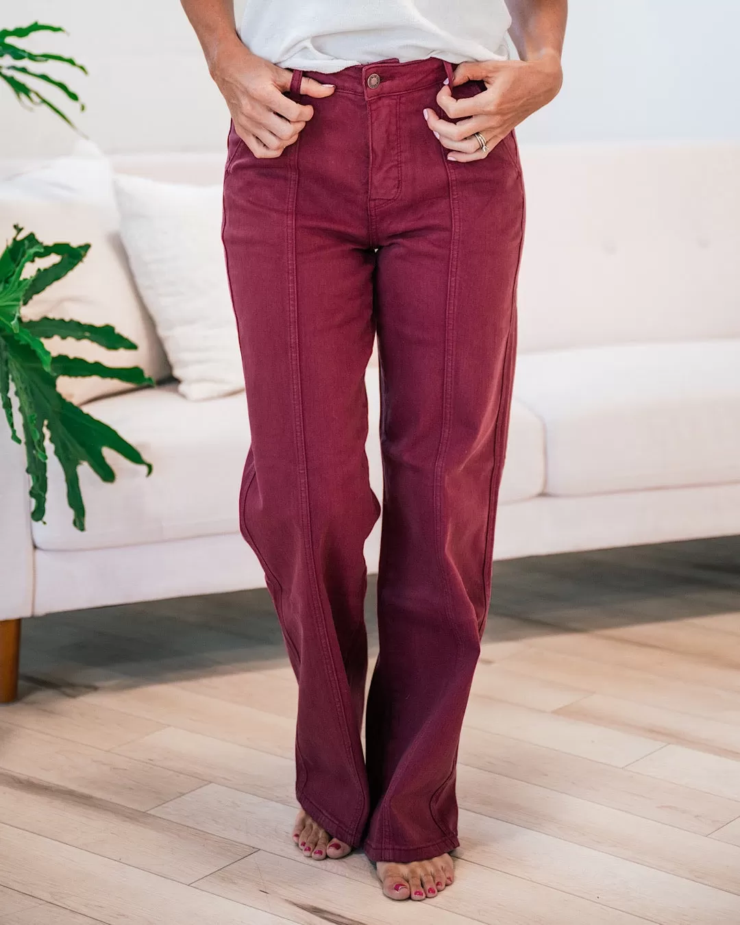 Judy Blue Chalise Burgundy Wide Leg Trouser Jeans