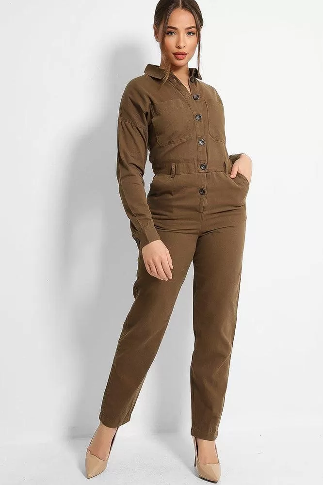 Khaki Denim Boiler Jumpsuit