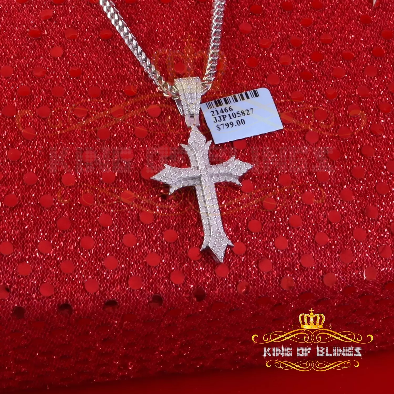 King Of Bling's Shiny 2.0ct VVS D Moissanite White Silver Charm Cross Pendant Men's & Women's