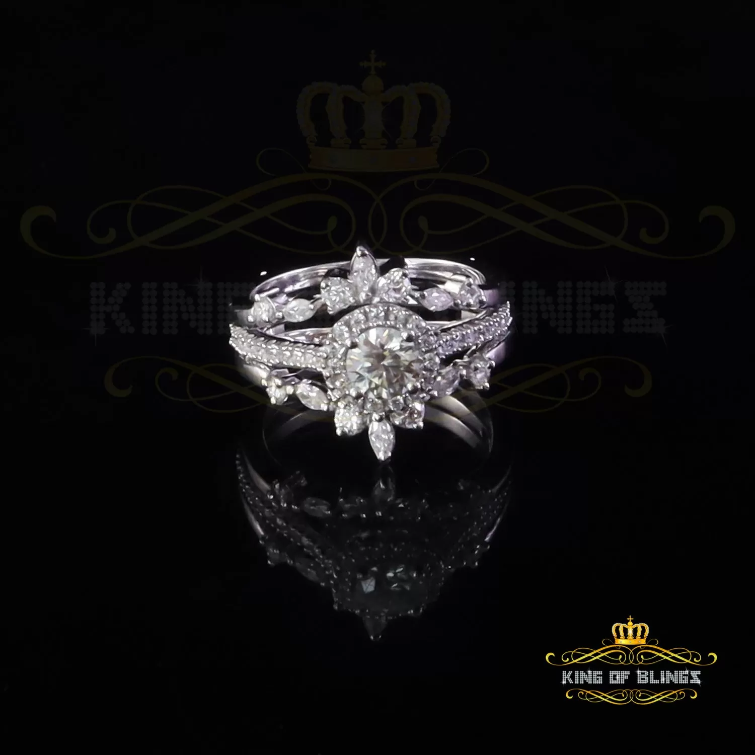 King Of Blings Solitaire Enhancer Guard Wrap Ring Insert 1.66ct Moissanite 925 White Silver