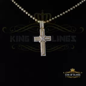 King Of Bling's Women's Yellow 925 Silver 2.0ct VVS D Clr. Moissanite Baguette Cross Pendant for