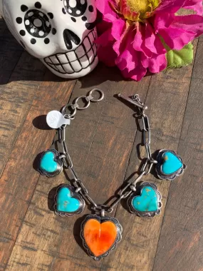 Kingman and Orange Spiny Heart Charm Bracelet