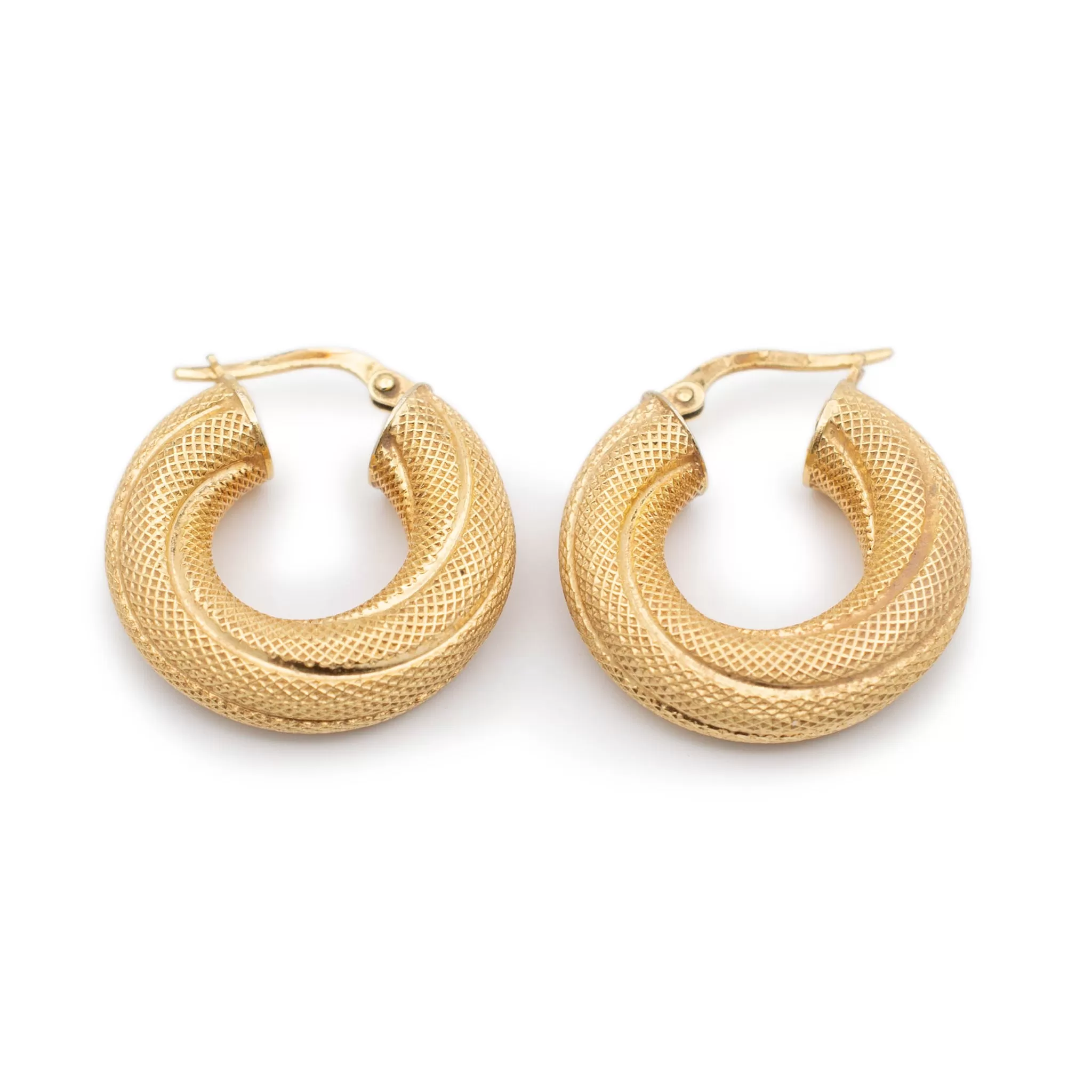 Ladies 14K Yellow Gold Mesh Hoop Earrings