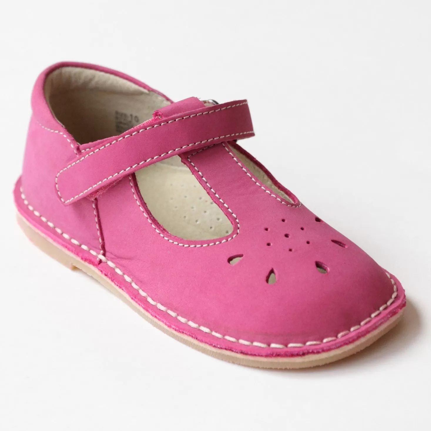 L'Amour Girls Classic D502 Fuchsia Nubuck Leather Mary Janes