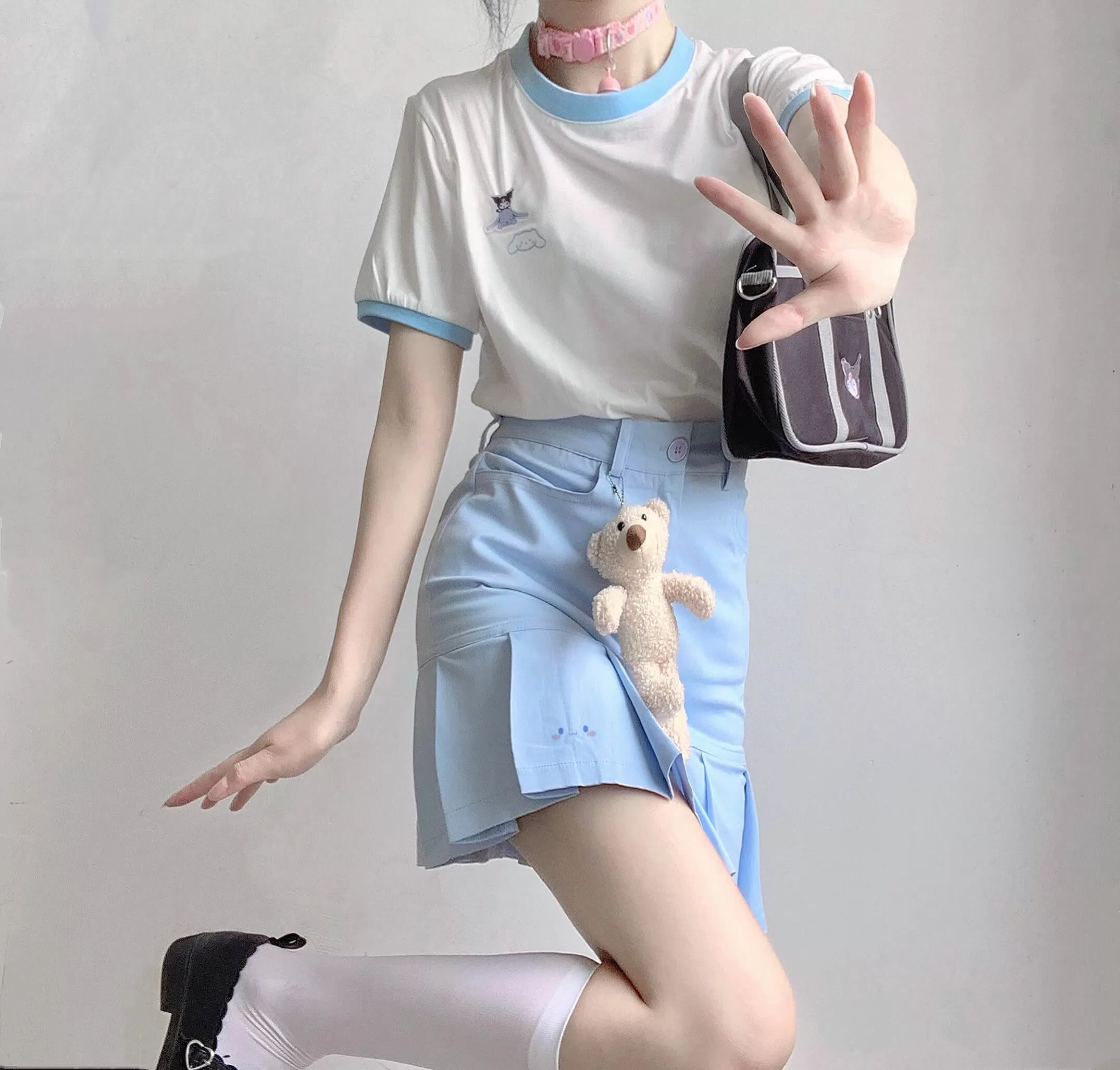 Light blue high waist skirt by6410