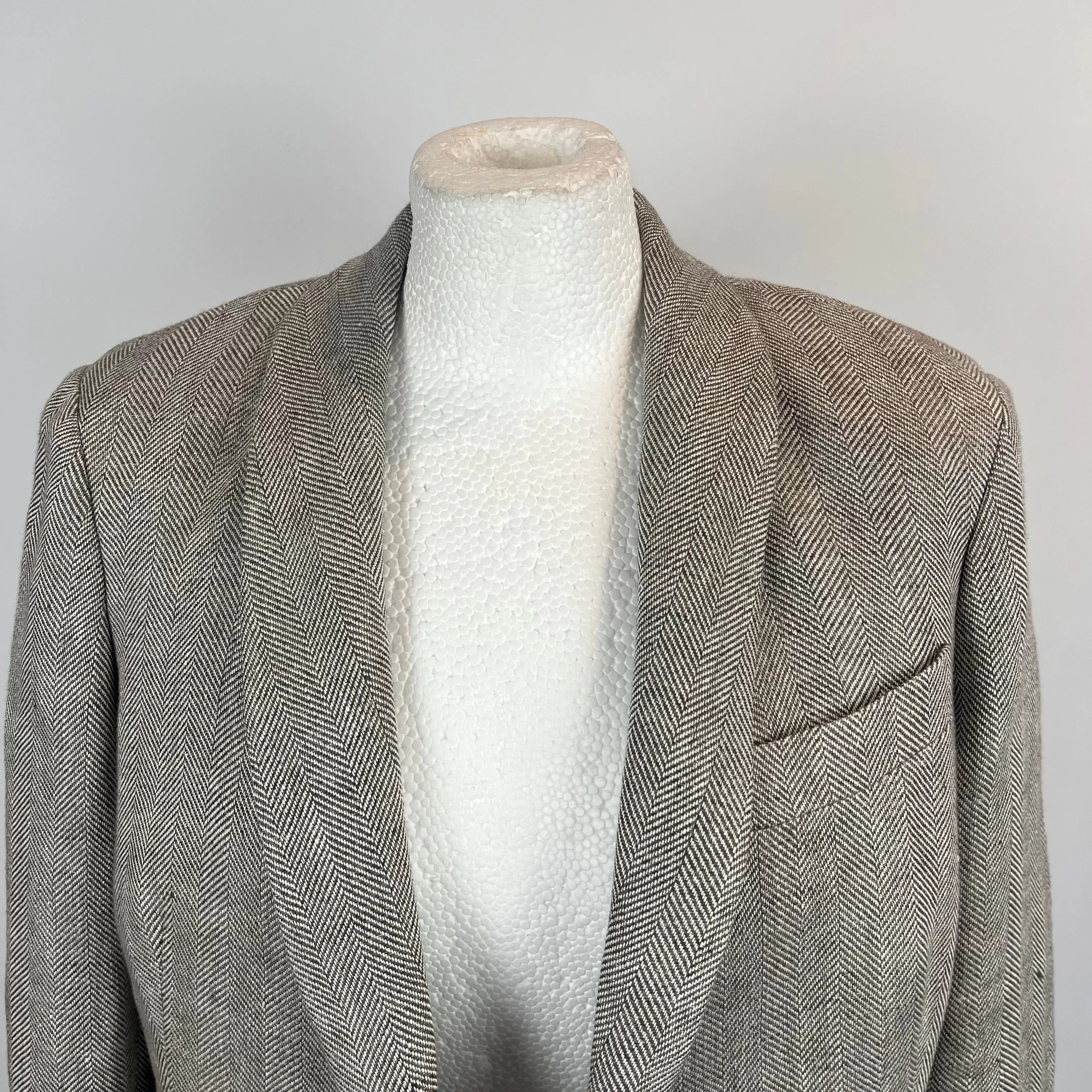 Loro Piana Taupe Herringbone Linen &  Silk Jacket S