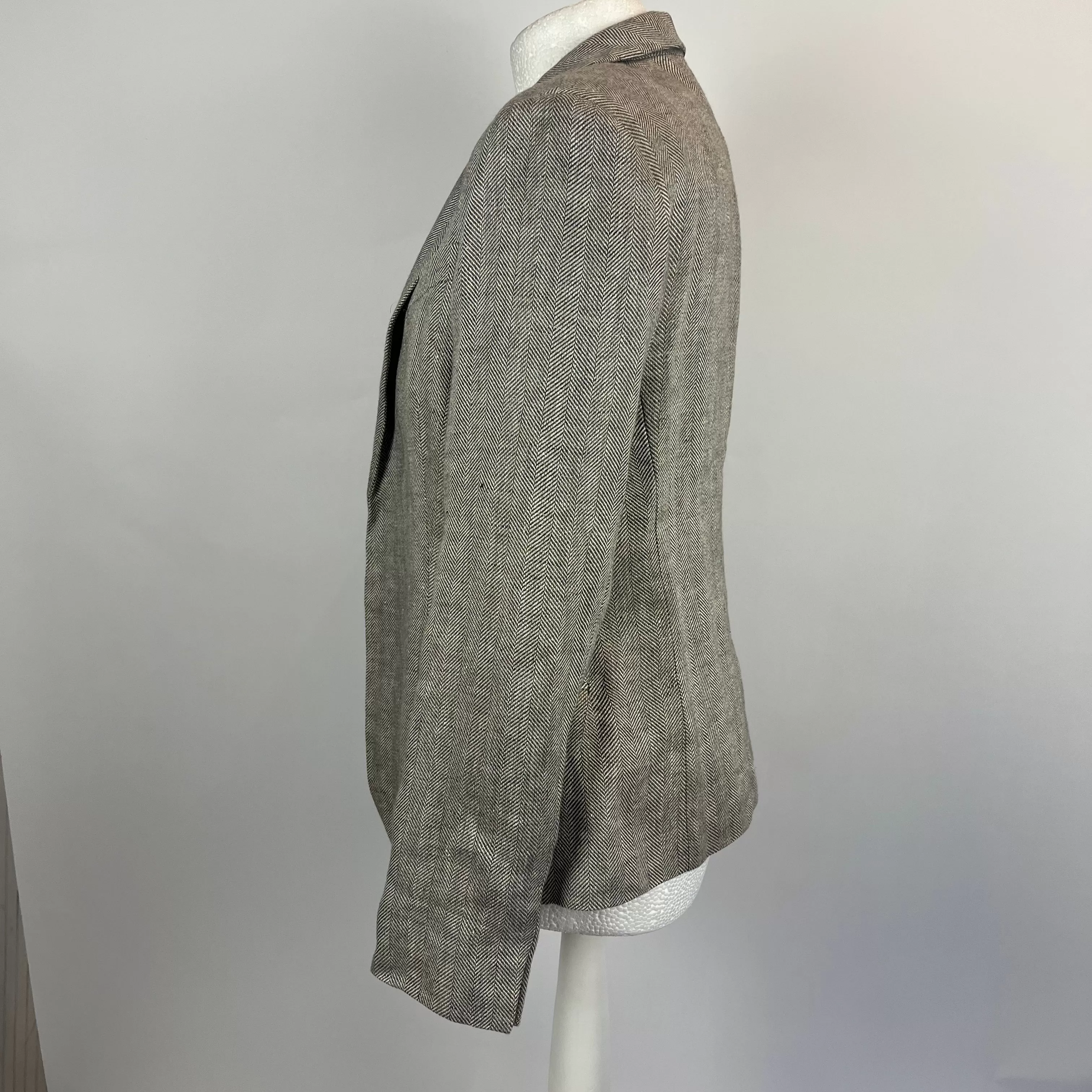 Loro Piana Taupe Herringbone Linen &  Silk Jacket S