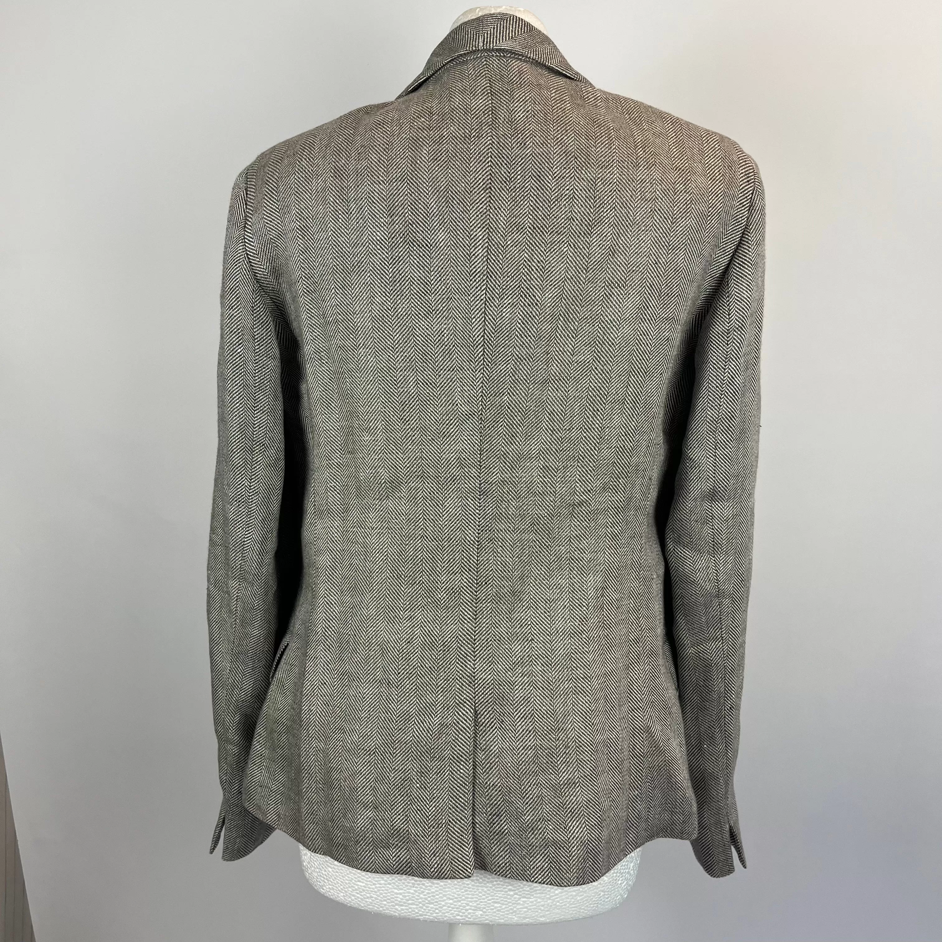 Loro Piana Taupe Herringbone Linen &  Silk Jacket S