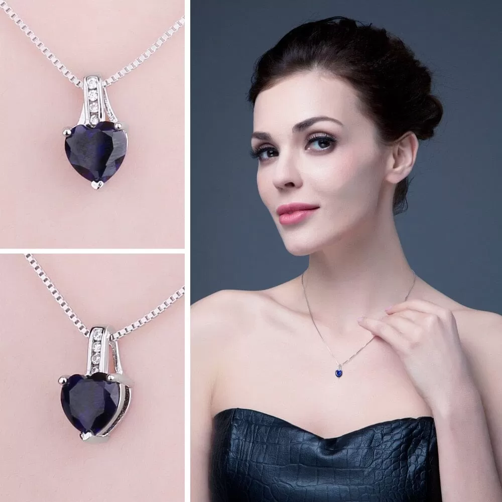 Love Heart 1.7ct Created Blue Sapphire Pendant Necklace - 925 Sterling Silver ( Without Chain )