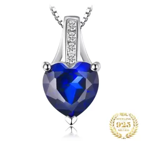 Love Heart 1.7ct Created Blue Sapphire Pendant Necklace - 925 Sterling Silver ( Without Chain )