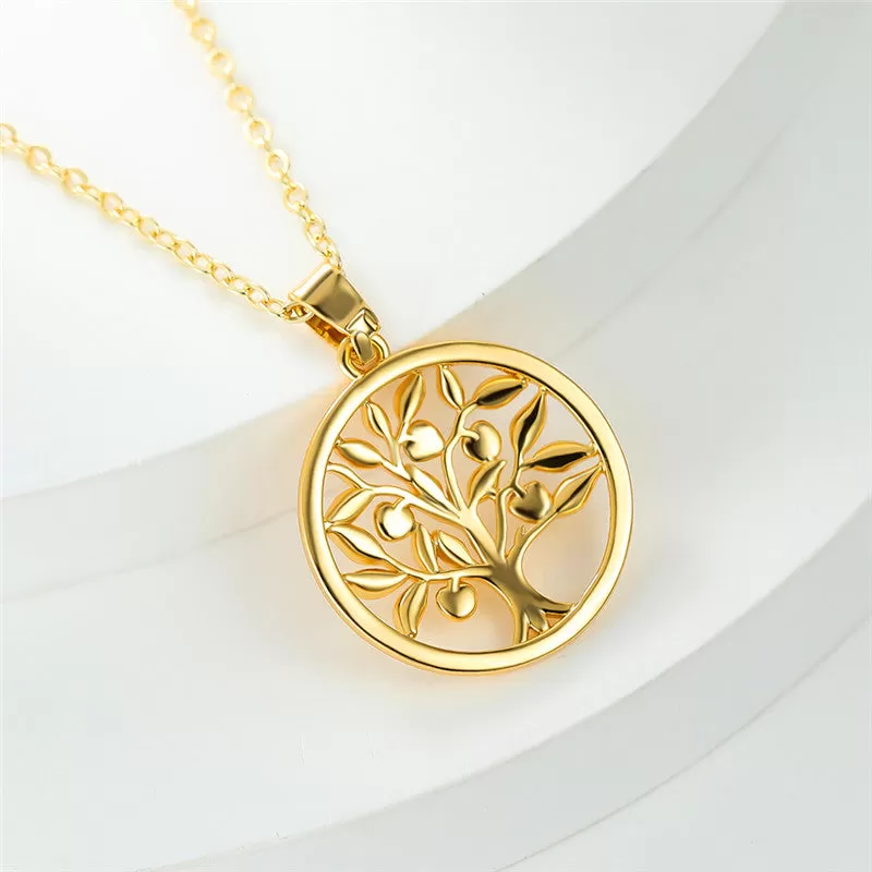 Luxury Life Of Tree Round Pendant Necklace Yellow Golden Color Chain Necklaces Charm Alloy Wedding Necklaces For Women