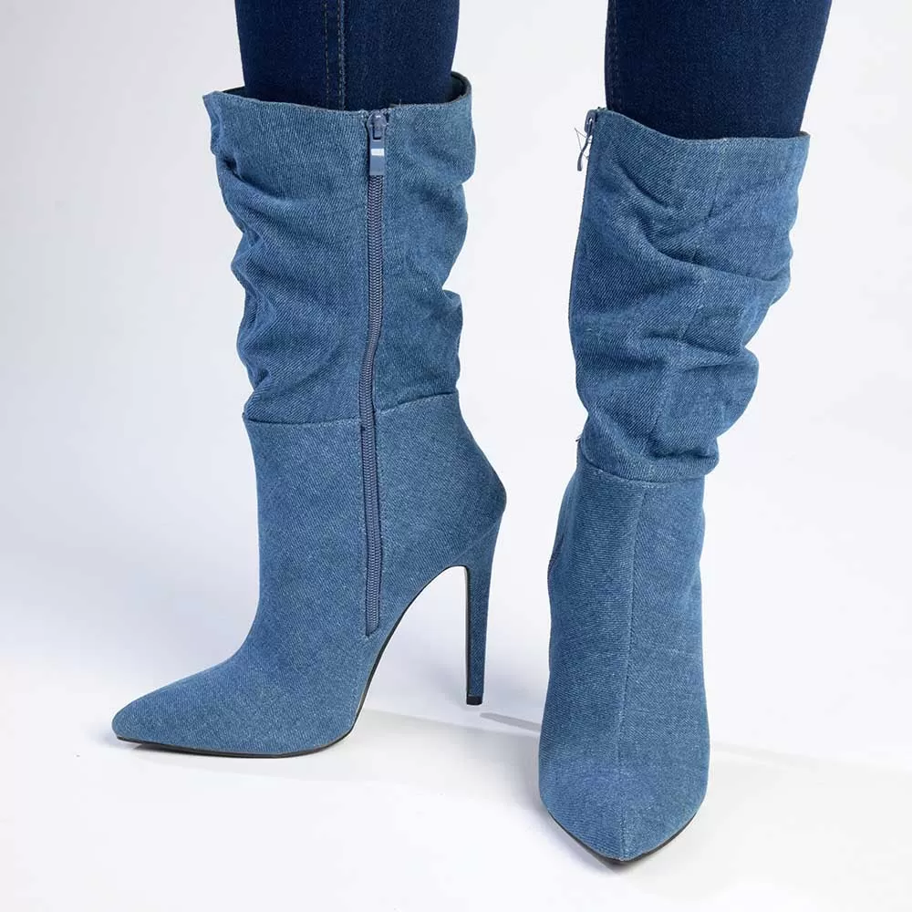 Madison Kessa Rouched Stiletto Boot - Blue