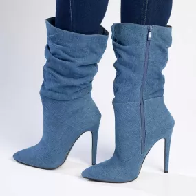 Madison Kessa Rouched Stiletto Boot - Blue