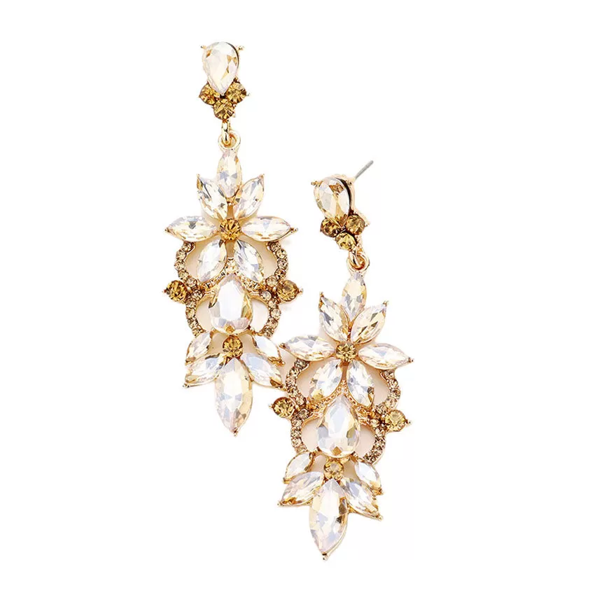 Marquise Stone Flower Accented Evening Earrings