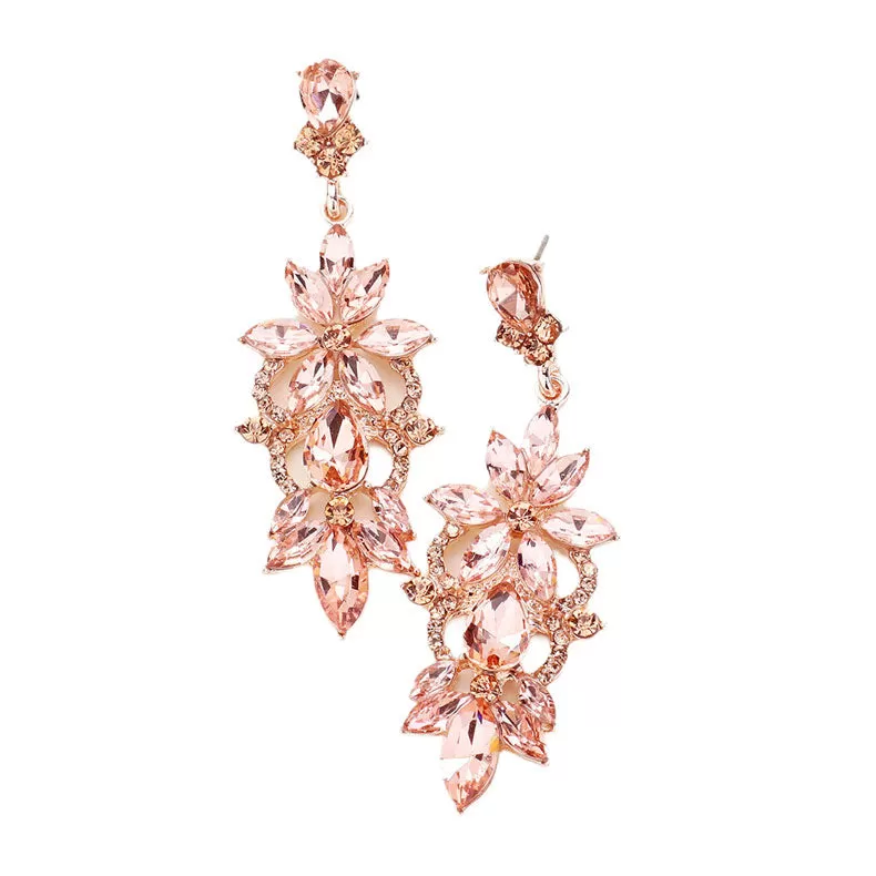 Marquise Stone Flower Accented Evening Earrings