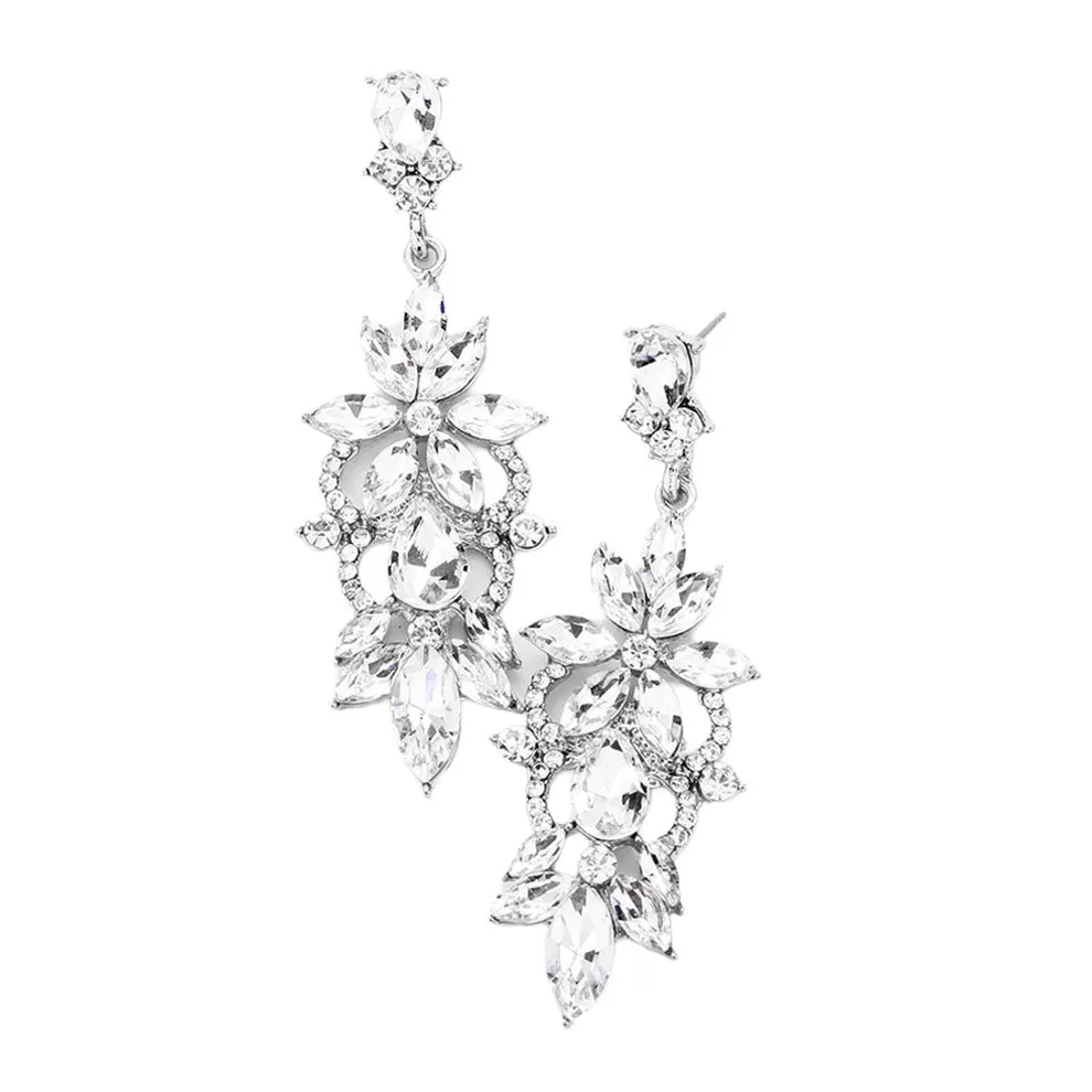 Marquise Stone Flower Accented Evening Earrings