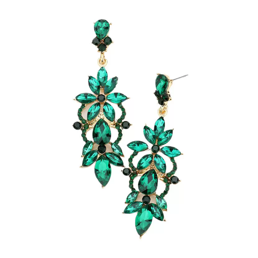 Marquise Stone Flower Accented Evening Earrings