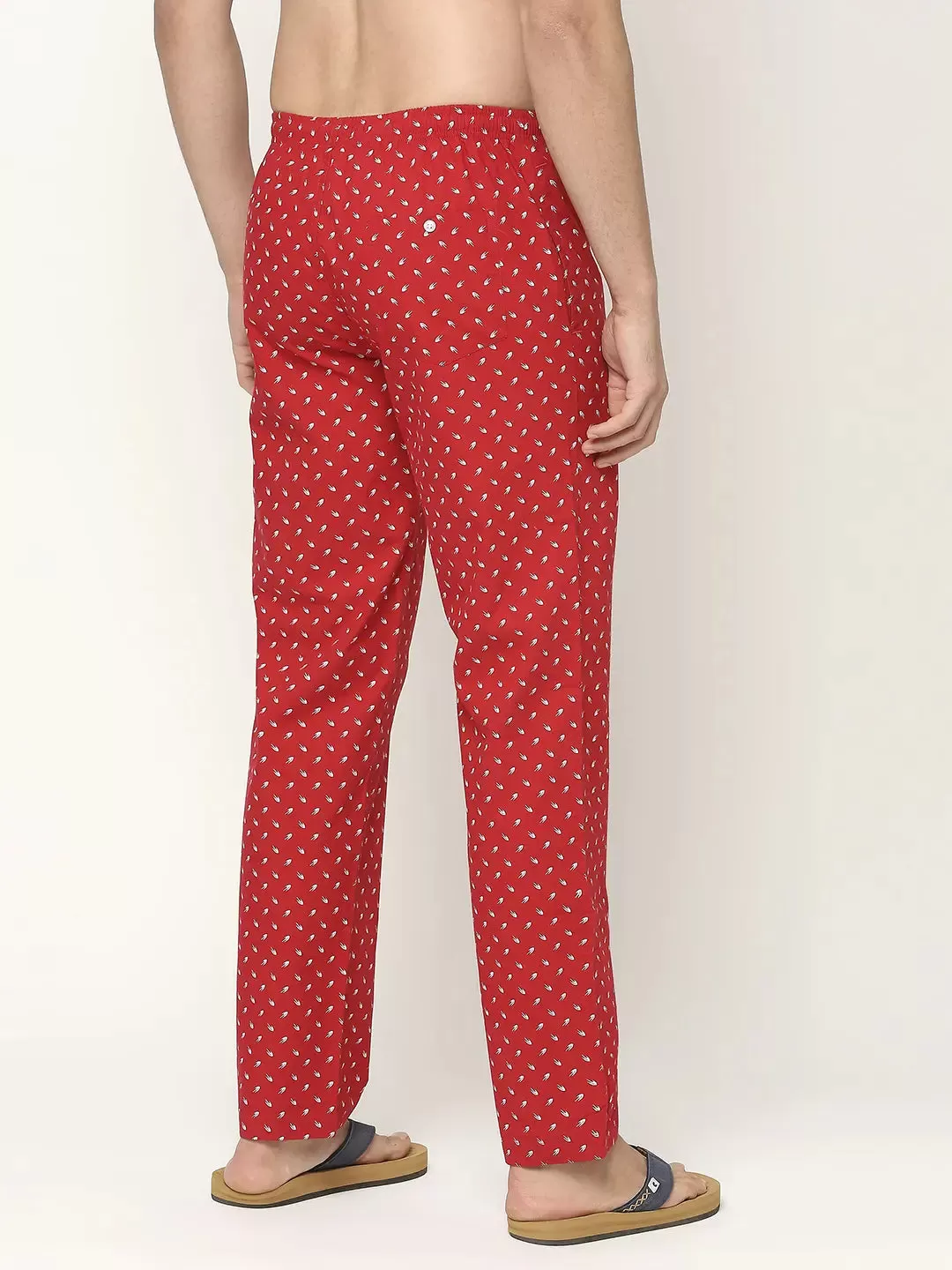 Men Premium Cotton Printed Red Pyjama- UnderJeans by Spykar