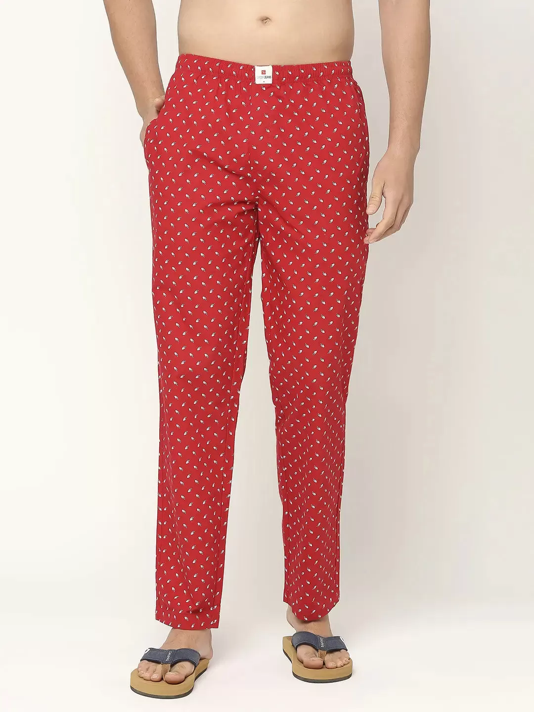 Men Premium Cotton Printed Red Pyjama- UnderJeans by Spykar