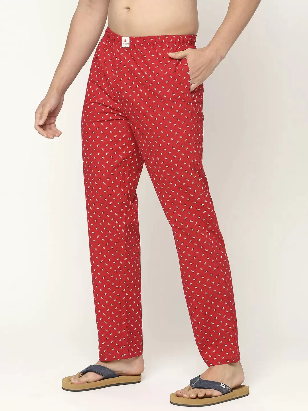 Men Premium Cotton Printed Red Pyjama- UnderJeans by Spykar